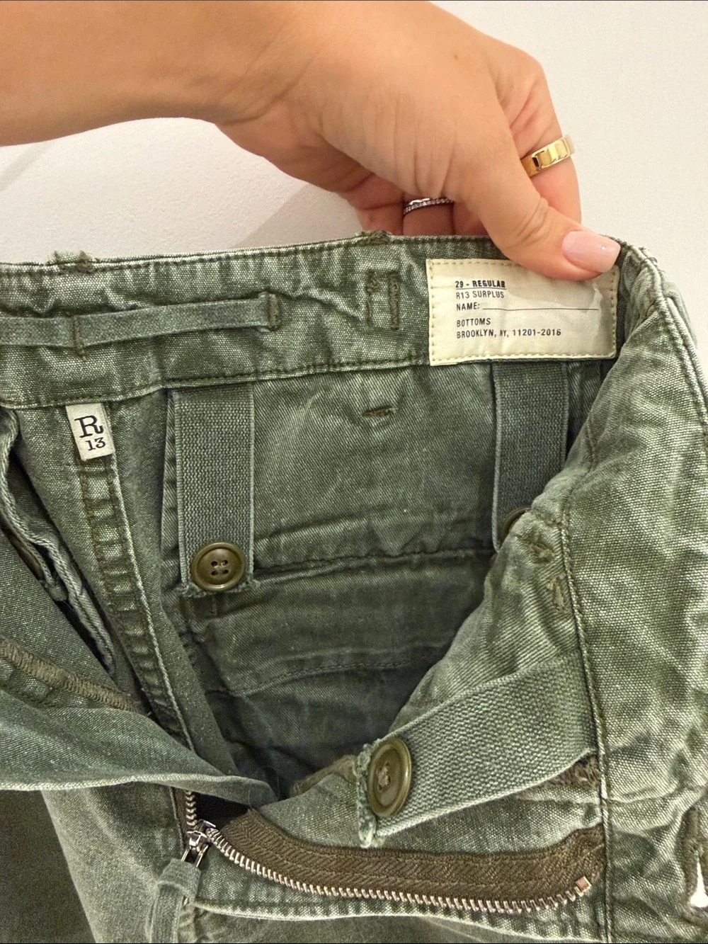 R13 unisex Olive Green Cargo Pants - Classic Utility Style